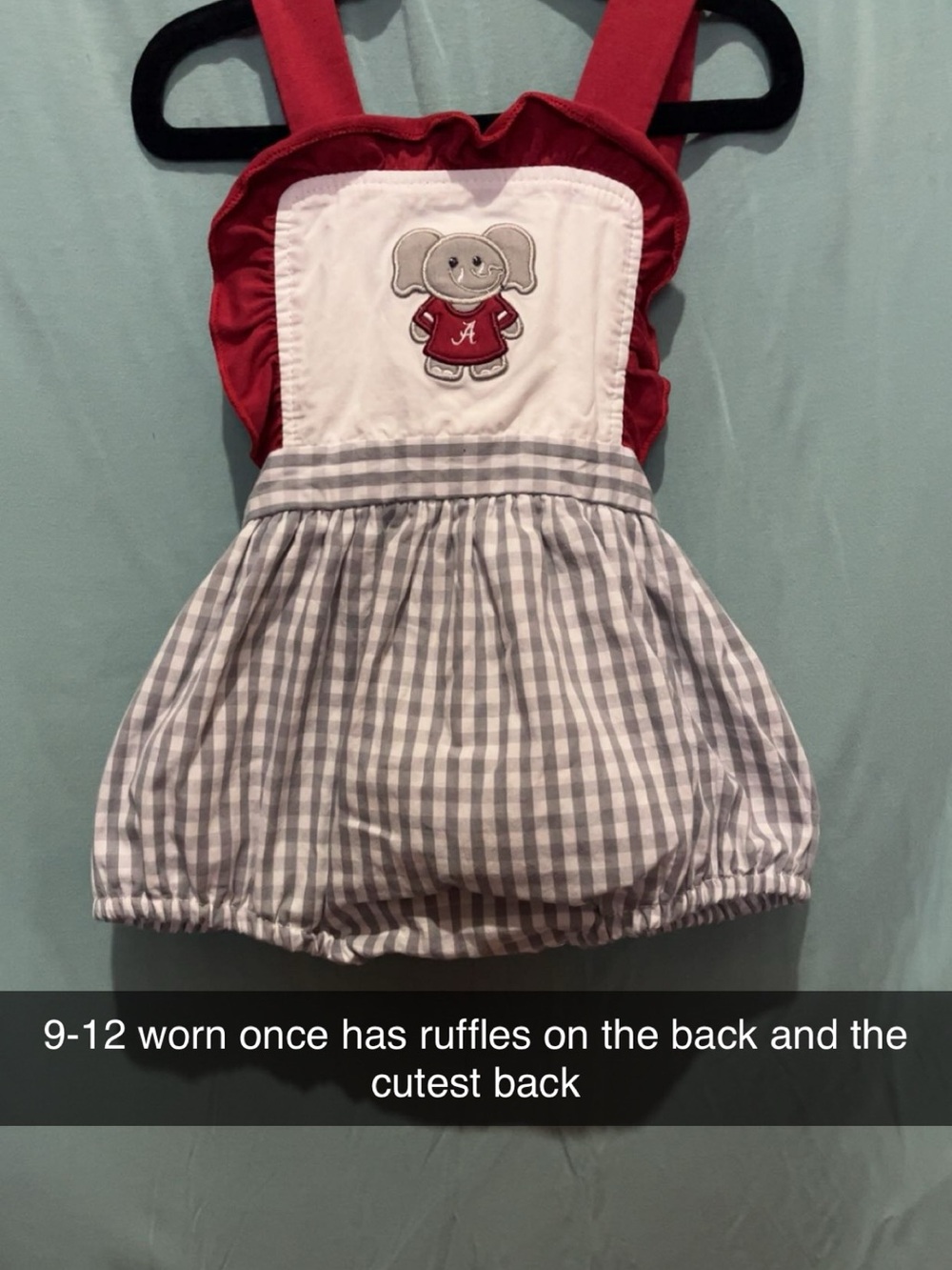 Baby Girl Gingham Bubble Romper with Elephant Applique